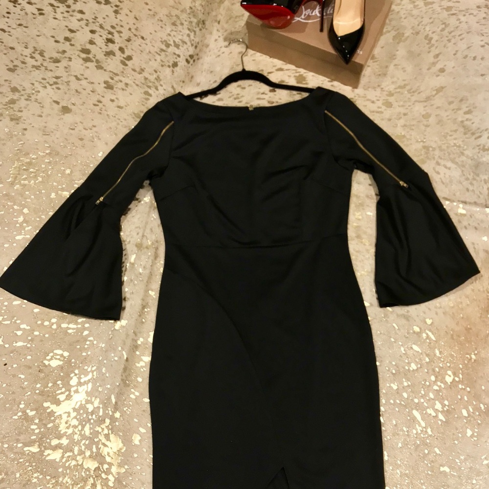 NWOT Black Asymmetrical Bell-Sleeves Dress!